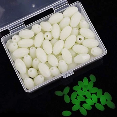 Image of OROOTL Glow Beads Fishing Saltwater, 100pcs Hard Plastic Luminous White Fish Bead Assortment Oval Egg Lures Sea Tool