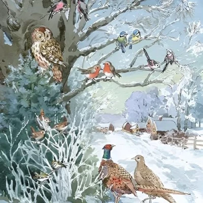 Image of GBCC Charity Christmas Cards Pack of 6 with Birds at the Farm Design Eco Friendly Xmas Multipack Envelopes