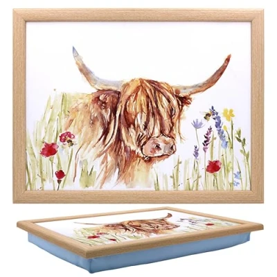 Image of Tamersgifts Cushioned Laptrays Lap Tray TV Dinner Bean Bag Padded Cushion Gift (Countryside Cow Laptray)