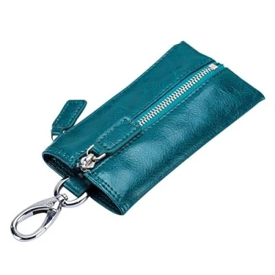 Image of iSuperb Leather Key case Keychain Wallet Holder with Zipper for Men Women 9.5x3.5x5cm (Blue)