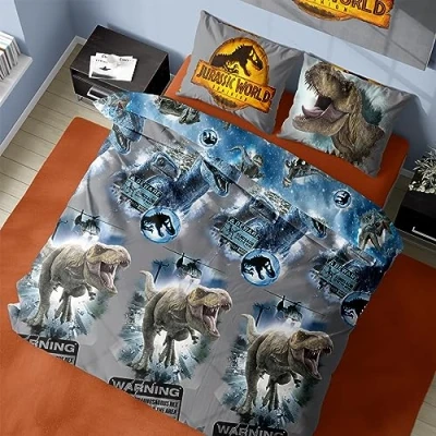 Image of Herding Jurassic Duvet Cover Dominion Design Raptors T Rex Official Reversible Bedding Set Double and Pillowcase