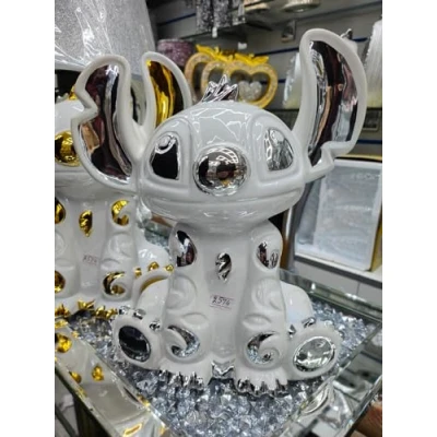 Image of Biznest Bling Crushed Diamond Silver Stitch Ceramic Sparkly Shelf Sitter Ornament Home Decor Best Gift (White Silver)