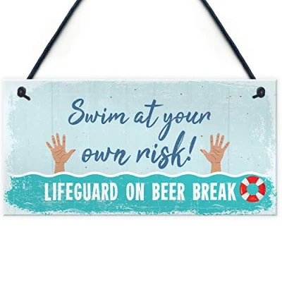 Image of RED OCEAN Funny Hot Tub Sign Summer House Garden Pool Party Plaque Alcohol Gift