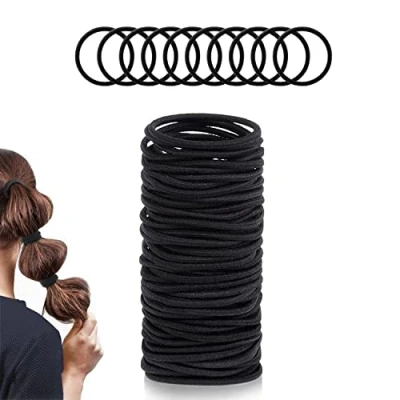 Image of Roleelex 50 Pieces Black Hair Elastic Ouchless No metal Ties Ponytail Holders Bands Bulk for Girls Women