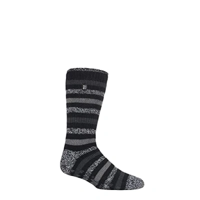 Image of Mens 1 Pair SOCKSHOP Heat Holders 2.3 TOG Plain and Patterned Slipper Socks Stripe Black / Charcoal 6 11
