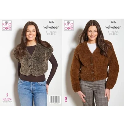 Image of King Cole Ladies Knitting Pattern Womans Velveteen Plush Cardigan &amp; Waistcoat (6320)