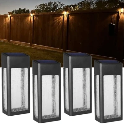 Image of GOODFOEVER 4 Pack Solar Fence Lights Post Accent Light/Wall Light for Outdoor, Yard, Fence, Porch and Garage, Body in Aluminum Glass Waterproof