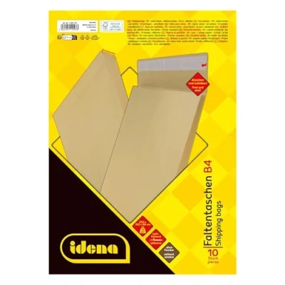 Image of Idena 11093 Envelopes DIN B4, Pack of 10, Self Adhesive, Folded with 4 cm Bottom Fold, without Window, Made 140 g/m² FSC Recycled Paper in Brown