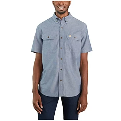 Image of Carhartt Men&#039;s Original Fit Short Sleeve Shirt Work Utility Button, Denim Blue Chambray, 3XL/Tall