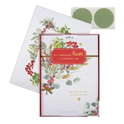 Image of Hallmark Boxed Christmas Card for Mum Classic Seasonal Foliage Design