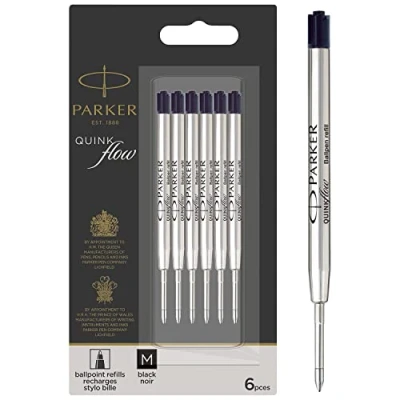Image of Parker Ballpoint Pen Refills Medium Point Black QUINKflow Ink 6 Count Value Pack