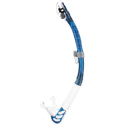 Image of Cressi Unisex Adult, Alpha Ultra Dry Snorkel Ideal for Snorkelling Apnea and Diving, Blue/Light Blue, One Size