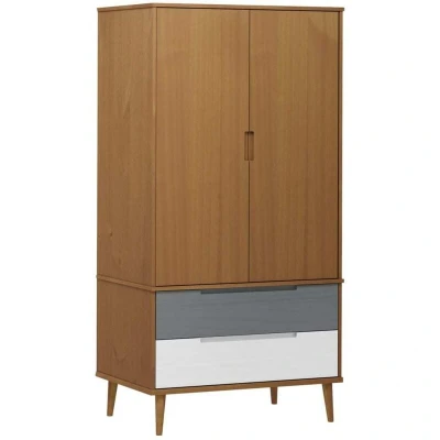 Image of vidaXL Wardrobe MOLDE Brown 90x55x175 cm Solid Wood Pine