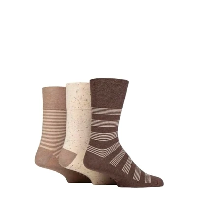 Image of Mens 3 Pair SOCKSHOP Gentle Grip Cotton Holiday Socks Mid Brown / Cream Stripe 6 11