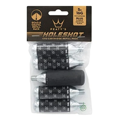 Image of Peaty&#039;s CO2 Cartridge Threaded Refill Pack (Pack Of 5) &amp; Freeze Protector Sleeve With Unique Closed Base Design, Recycled Cardbaord And Biodegradable Bag Road Gravel (16g)