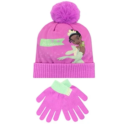 Image of Disney Kids Winter Hat and Gloves Set Tiana Purple One Size