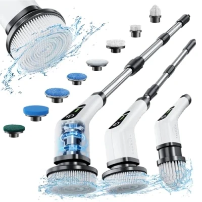 Image of Leebein Electric Spin Scrubber, Cordless Powerful Scrub Brush for Cleaning Bathroom, Kitchen, Shower Tub and Floor Tile with Adjustable Extension Long Handle 8 Replaceable Heads