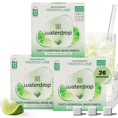 Image of waterdrop® Microdrink Frosted Lime Fizzy Drinks Multipack Lemon Flavour 36 Water Flavouring Hydration Tablets Sugar Free, Low Calorie Drink Cubes Flavoured with Vitamin C &amp; B