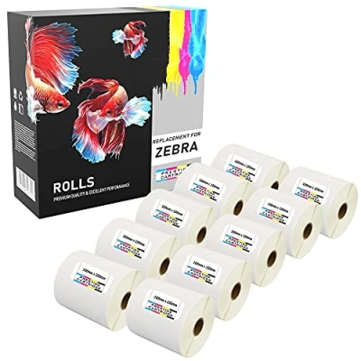Image of 5,000 Compatible Zebra 100mm x 150mm White Direct Thermal Labels (500 per Roll) for Type Printers Ten Rolls