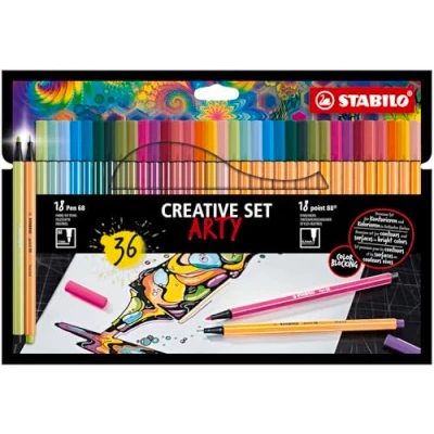 Image of STABILO Pen Set Creative point 88 + 68 ARTY Pack of 36 Assorted Pastel Colours
