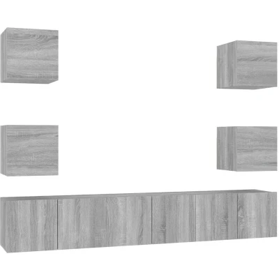 Image of vidaXL 7 Piece TV Cabinet Set Grey Sonoma Engineered Wood