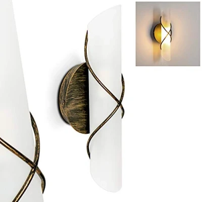 Image of Wall Light &quot;Palma&quot; Gold Brown lampshade of Real Glass with Switch at The lamp, Without Bulb