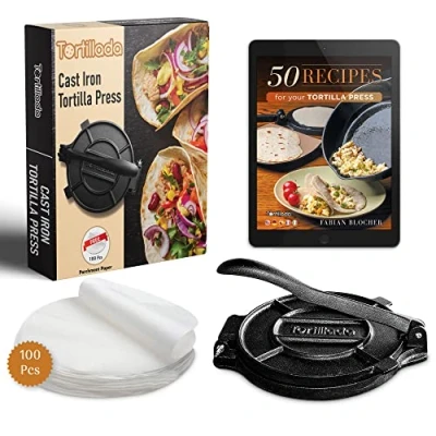 Image of Tortillada Cast Iron Tortilla Press + Recipes E Book 100 x Parchment Paper (20cm)