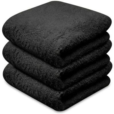 Image of Towelogy® Super Absorbent Microfibre Cloth Absorbs Over 10 Times its Weight in Water Sponge Like Absorbency Multipurpose Scratch Free Cleaning for Household Use (Black)
