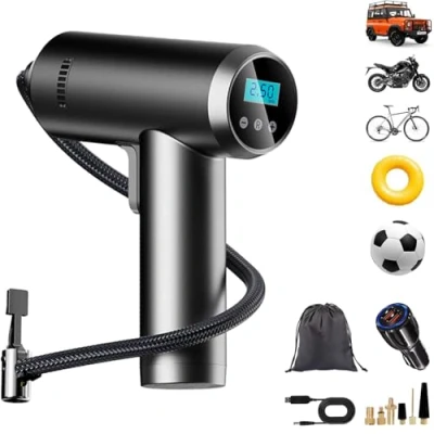 Image of Electric Tire Pump Car Portable Digital with Nozzle Adapters for Motorcycle Bicycle