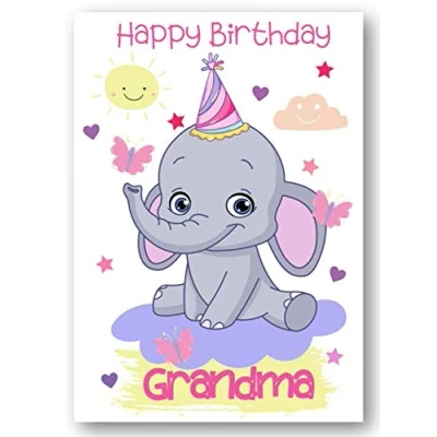 Image of Second Ave Grandma Children&#039;s Kids Elephant Birthday Card For Her Greetings