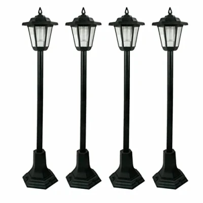 Image of AGP ADVANCED GLOBAL PRODUCTIONS LED Garden Lights Lamp Post Solar Powered Lantern Patio Pathway Walkway Outdoor (4) Black