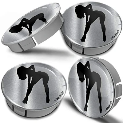 Image of Biomar Labs® 4 x 60mm 3D Universal Wheel Hub Centre Caps Sexy Girl Lady Silhouette Striptease Silver Center Rims CS 5 Z*