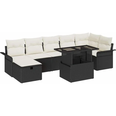 Image of vidaXL 8 Piece Garden Sofa Set with Cushions Black Poly Rattan