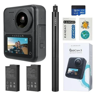 Image of KanDao QooCam 3 Action Camera, Travel Combo, 5.7K 62MP Photo 60fps Flawless 360 Video Dual 1/1.55&quot; Sensors, Best for Night Photos, Waterproof, Stabilization.