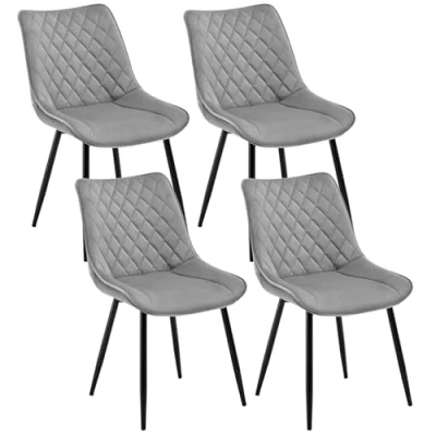 Image of WOLTU Dining Chairs Set of 4 Kitchen Counter Lounge Leisure Living Room Corner Light Grey Velvet Reception with Backrest and Padded Seat