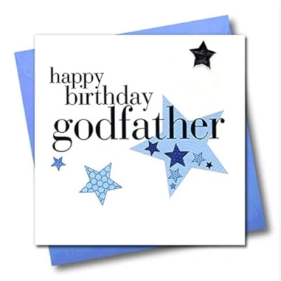 Image of Claire Giles Hearts and Stars Happy Birthday Godfather Card,blue