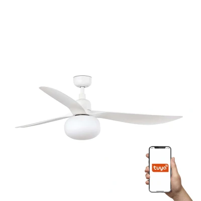 Image of Outwood Large 3 Blade Ceiling Fan Matt White with Light 1x E27 Tuya Smart System