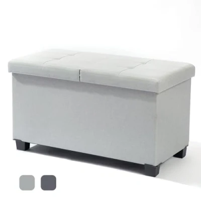 Image of Easylife Folding Ottoman Storage Bench (Light Grey). Dual Access Unit for Linen or Shoes (H42 x W76 D38cm), Doubles as a Footstool, Fold Flat Boxes With Lids Fully Guaranteed