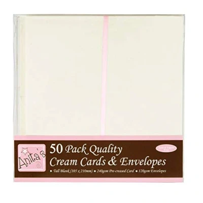 Image of Anita&#039;s Tall Plain, Blank Cards &amp; Envelopes, Cream, Pack of 50, for Home, Wedding, Birthday, Christmas, Thank You, Art Craft, Scrapbooking Supplies, Baby Shower, Card Making