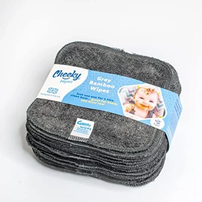 Image of Cheeky Wipes 25 Washable Bamboo Terry Cloth Wipes, 15x15cm Reusable Grey Pack, Perfect for Baby&#039;s Hands and Face, Absorbent, Super Soft Naturally Anti Bacterial Eco Friendly