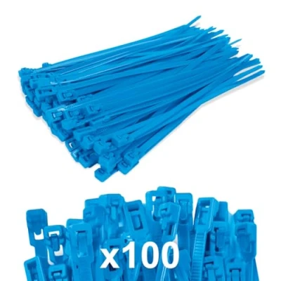 Image of FORZA Releasable Nylon Cable Ties [6 Colours] Premium Quality, Reusable Supplied in a Pack of 100 (Blue)
