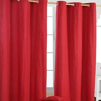 Image of HOMESCAPES Red Eyelet Curtain Pair 137cm (54&quot;) Wide x 228cm (90&quot;) Drop Plain Heavy Unlined Curtains
