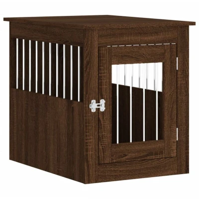 Image of &#039;vidaXL Dog Crate Furniture &amp; End Table in Brown Oak Constructed from Engineered Wood Steel for Durability and Ventilation Features Convenient Lockable Door