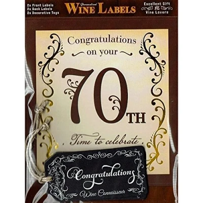Image of Personalised Wine Label 2 Pack &quot;CONGRATULATIONS ON YOUR 70TH&quot;