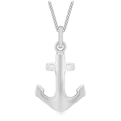 Image of Tuscany Silver Unisex Sterling Small Polished Anchor Pendant on Curb Chain Necklace of Length 46 cm/18 Inch