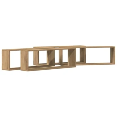 Image of vidaXL Wall Shelf Set of 4 Engineered Wood 80x15x26 cm Artisan Oak Finish Indoor Floating Storage Solution