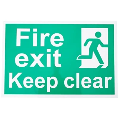 Image of Centurion 1540 Fire Exit Keep Clear Sign Safety Self Adhesive PVC 300mm x 200mm, White