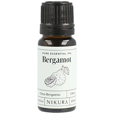 Image of Nikura Bergamot Essential Oil 10ml 100% Pure Natural Oils Perfect for Aromatherapy, Diffusers Home, Humidifier, Bath Great Self Care, Candle Making, Soap Vegan &amp; UK Made