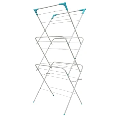 Image of Straame 3 Tier Clothes Airer, Rack Drying Indoor and Outdoor Laundry with Non Slip Feet Corner Spaces for Hangers, Flat Foldable Space Saving, 63 x 46 138 (White)