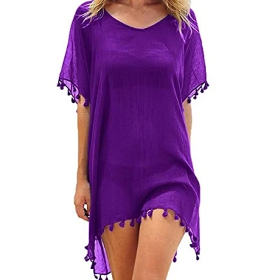 Image of Women Beach Dress Bikini Cover Ups Beachwear Swimsuit Up Summer Casual Swimwear for Boho Bathing Suit Sarong (Purple)